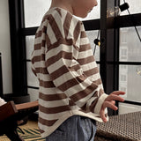 Stripe Curved Hem Long Sleeve Top