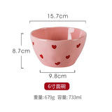 Pink Heart Kawaii Ceramic Crockery