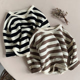 Stripe Curved Hem Long Sleeve Top