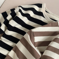 Stripe Curved Hem Long Sleeve Top