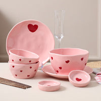 Pink Heart Kawaii Ceramic Crockery