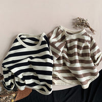 Stripe Curved Hem Long Sleeve Top