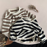 Stripe Curved Hem Long Sleeve Top