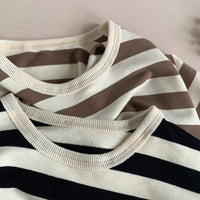 Stripe Curved Hem Long Sleeve Top