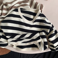 Stripe Curved Hem Long Sleeve Top