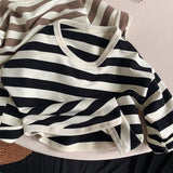 Stripe Curved Hem Long Sleeve Top