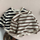 Stripe Curved Hem Long Sleeve Top