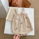 Embroidered Flower Knit Romper Set