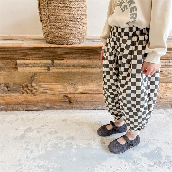 Chequerboard Balloon Leg Chino Trousers