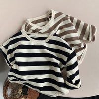 Stripe Curved Hem Long Sleeve Top