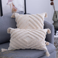 Rae Neutral Tufted Tassel Cushion Cover