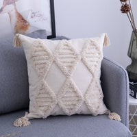 Rae Neutral Tufted Tassel Cushion Cover