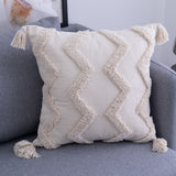 Rae Neutral Tufted Tassel Cushion Cover