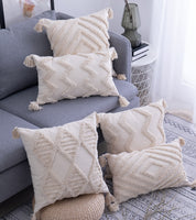 Rae Neutral Tufted Tassel Cushion Cover