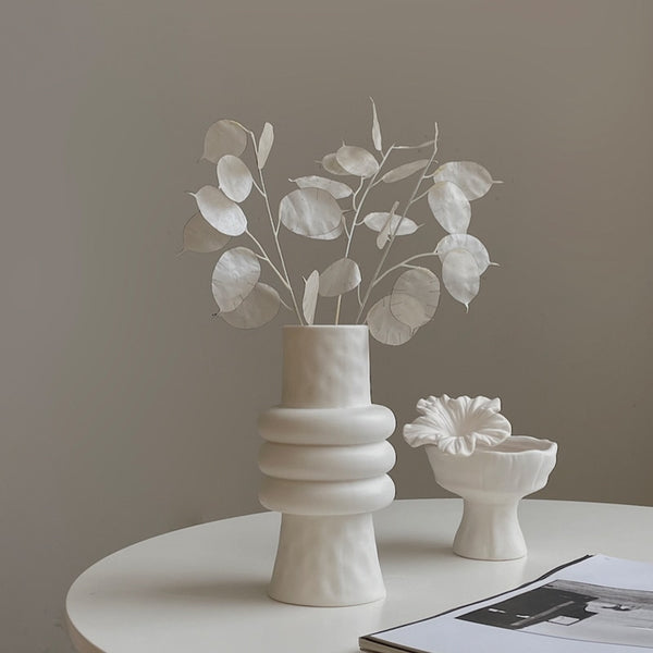 White Dimpled Ceramic Vase