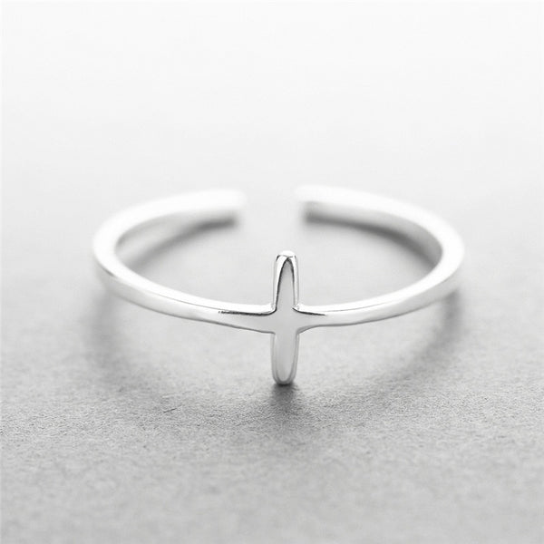 Open Cross Silver Ring